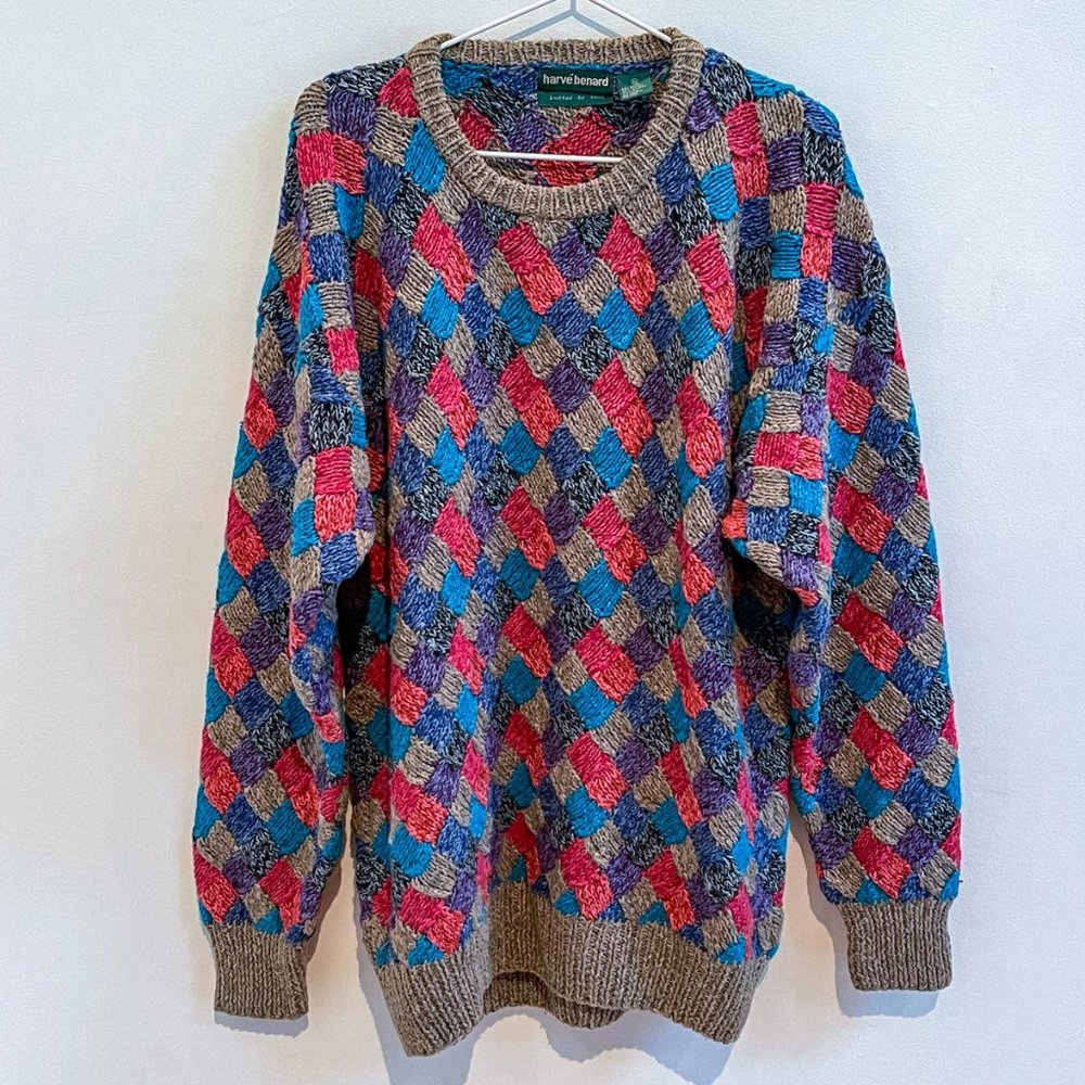 Vintage Harvé Benard Chunky Knitted Sweater Ramie Cotton Desert Plum Mix Sz XXL